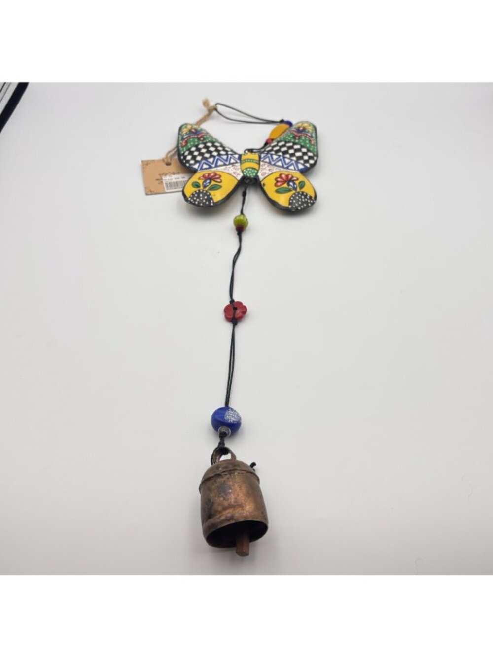 Handmade Painted Floral Butterfly Wind chime iron 21 inches long glass beads - Picture 12 of 16